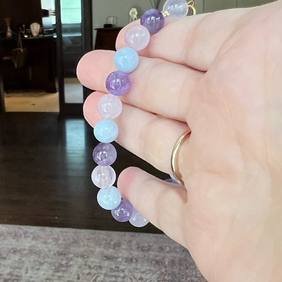 Amethyst and quartz bead necklace + earrings and bracelet - Picture 6 of 7